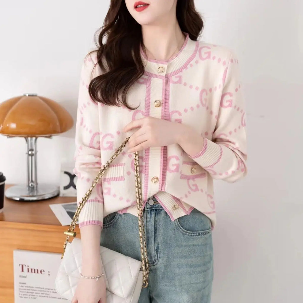 French Soft Woolen Cardigan Knitwear Autumn  Winter Thickened Sweater 2024 New Sweet Pink Urbane Sweaters for Women