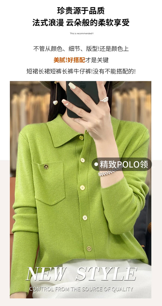 2023 New Women's Cardigan Women's Cashmere Cardigan Women's Sweater Knitted Cardigan Polo Collar Cashmere Sweater