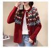 Love Jacquard Long Sleeve Knitting Cardigan Coat Women Autumn Loose O-neck Sweater Office Lady All-match Fashion Knitting Tops