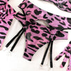Sexy Pink Leopard Printed Bra Gloves Leg Socks Lingerie Set Women's Perspective Comfortable Mesh Exotic Apparel Underwear Suit