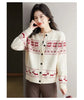 Autumn Winter Vintage Jacquard Loose Knitted Cardigan O-neck Single Breasted Contrast Sweaters Office Lady Fashion Chic Tops