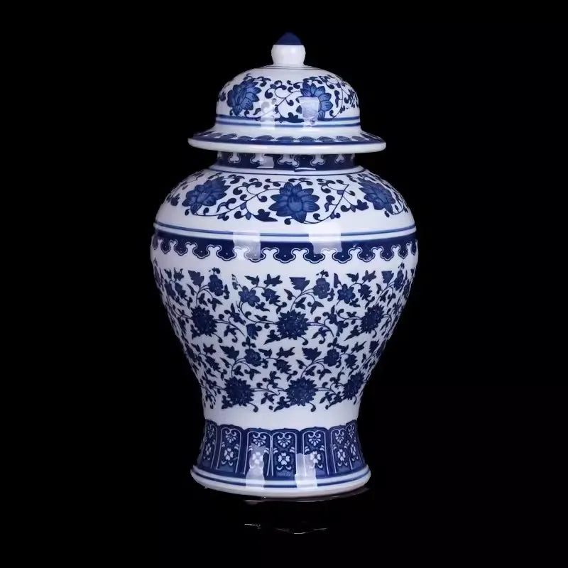 33CM Blue And White Ceramic General Jar Artwork Storage Jar Hotel Display Vase Home Decoration Dry Flower Vase