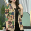 Autumn Winter Floral Printing Colorful Sweet Knitted Sweater Coat Thick Big Pockets Straight Single Breasted Cardigan Women Wild