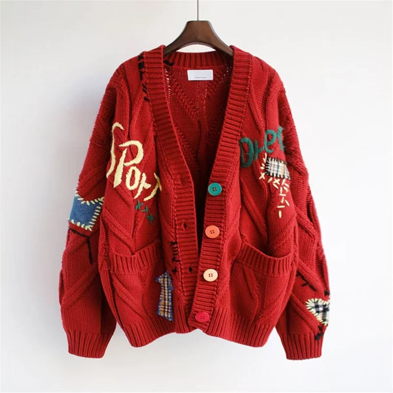 2024 Autumn Women's Cardigan Wool Sweater Korean Version New Embroidered Jacket Knitted Sweater Cardigan Hem Sweater Knitwear