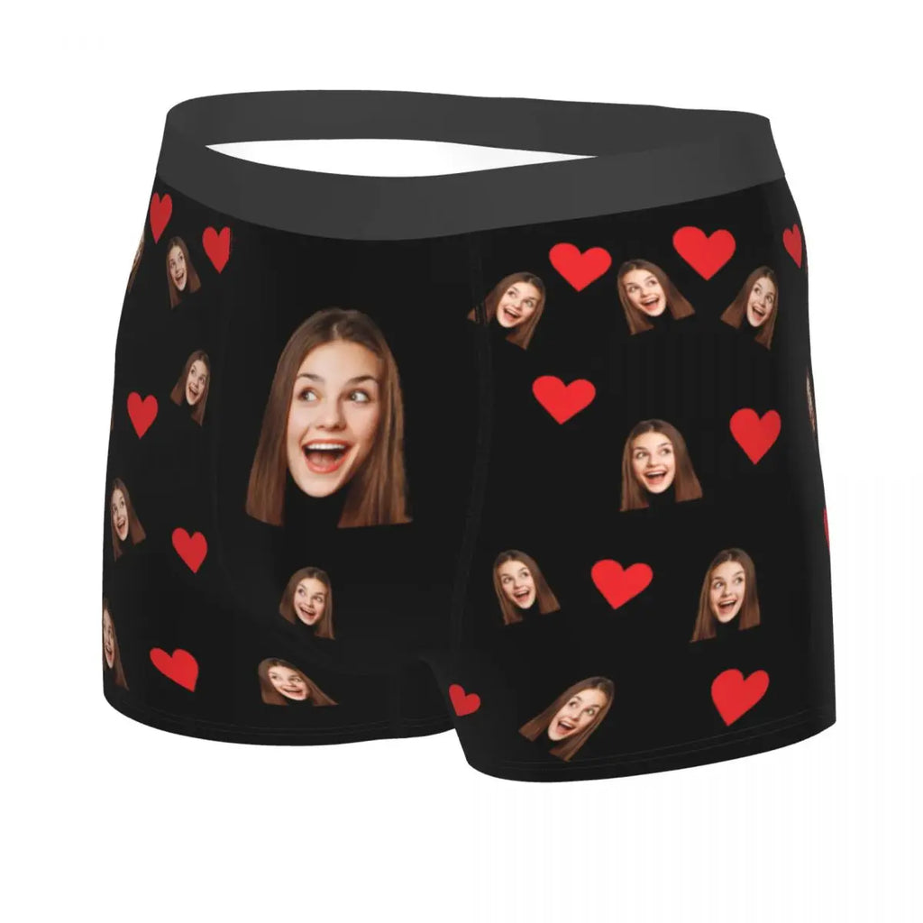 Valentine's Day Gifts Custom Funny Boxer Briefs with Wife's Face Customized Print Underwear for Men Boyfriend For Husband