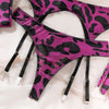 Sexy Pink Leopard Printed Bra Gloves Leg Socks Lingerie Set Women's Perspective Comfortable Mesh Exotic Apparel Underwear Suit