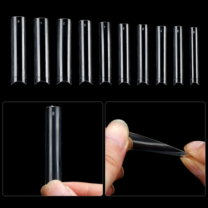 100/200PCS Professional 3XL Extra Long Clear Square Nail Tips Half Cover Acrylic Nails NO C CURVE Long Square Fake Nail Tips