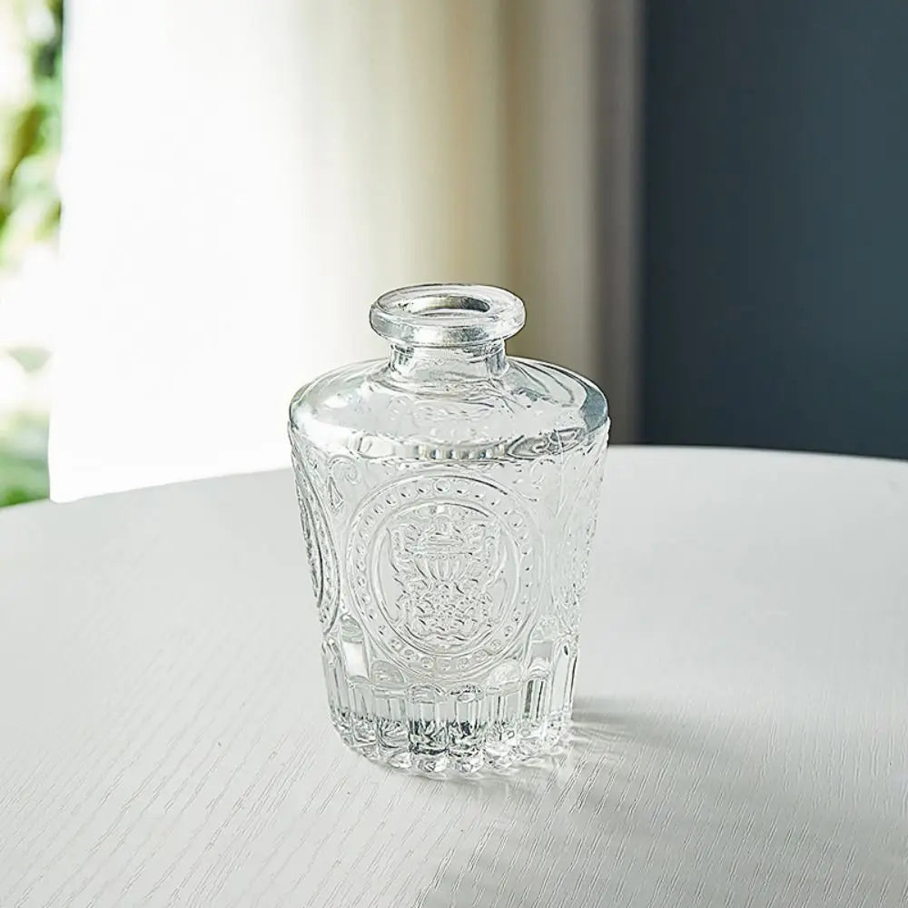 Simple Vintage Embossed Vase DIY Embossed Printing Mini Glass Vase Glass Creaft Transparent Hydroponics Vase