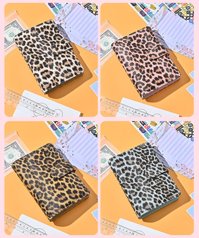 A6 Leopard Print Loose Leaf Cover Plan Book Binder 6 Holes Cash Budget Binder Notebook Office Stationery