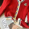 2024 Autumn Winter Preppy Style V-Neck Knitting Long Sleeve Cardigan Women Casual Appliques Single Breasted Female Loose Sweater