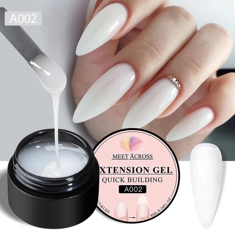 MEET ACROSS 8ML Quick Extension Nail Gel Vernis Nude Milk White Gel Nail Polish UV Semi Permanent Nails Art For Manicure Tools