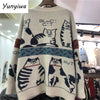 Fall Women Clothing Cute Cartoon Cat Crochet Floral Cardigan Oversized Outwear Korean Knit Sweater Coat Pull Femme