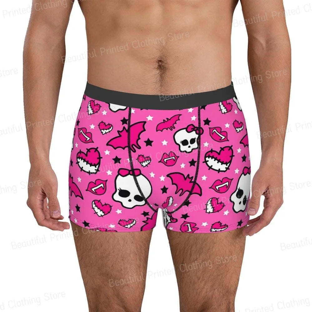 Pretty Pink Pattern Men Boxer Briefs Monster High Highly Breathable Underwear High Quality Print Shorts Birthday Gifts