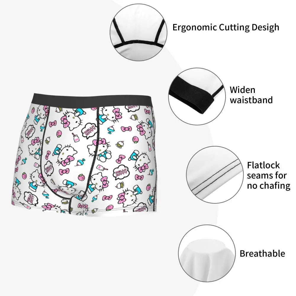 Custom Male Cool Hello Kitty Men Underwear Boxer Briefs Soft Shorts Panties Underpants