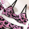 Sexy Pink Leopard Printed Bra Gloves Leg Socks Lingerie Set Women's Perspective Comfortable Mesh Exotic Apparel Underwear Suit