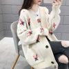 Spring Autumn Winter Oversized Sweater Coat Women Clothes Loose Mid Length Top Printing Knitting Cardigan Warm Top Tee Women's