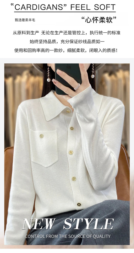 2023 New Women's Cardigan Women's Cashmere Cardigan Women's Sweater Knitted Cardigan Polo Collar Cashmere Sweater