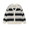 Striped Plush V-neck Sweater Women's Loose Casual Brushed Knit Trendy Couple Versatile Comfortable Harajuku High Street Cardigan