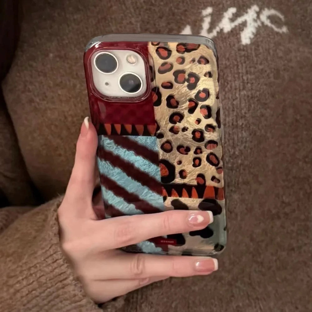 Luxury Laser Y2K Leopard Print Pattern Phone Case For iPhone 16 15 14 13 12 Pro Max 16 Plus 11 Fashion Shockproof Back Cover