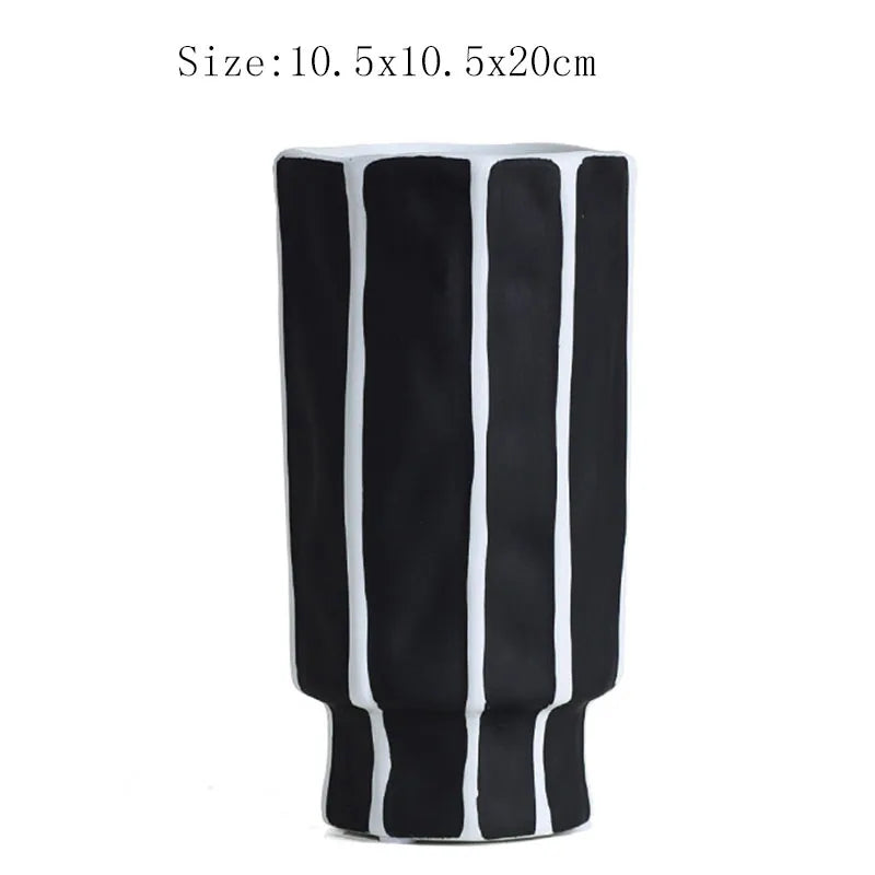 Nordic style ceramic vase simple Black white strip Home creative decorative Ceramic flower pot new year valentine Mother gift