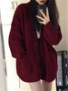 Korean Fashion Female Red Lazy Wind Loose Fitting V-neck Cardigan Knitting Sweater Women New Korean Cardigans Knitwear Tops Coat