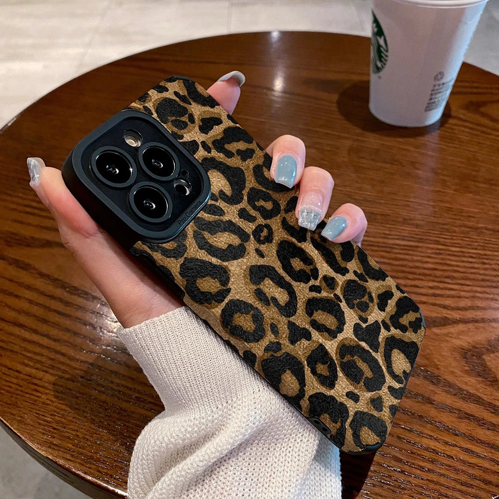 Fashion Gold Leopard Silicone Leather Case For iPhone 15 14 Pro Max 11 13 12 Mini SE 7 8 16 Plus X XR XS Soft Shockproof Cover