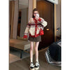 Women Fashion Striped Jacquard Thick Warm Soft Sweaters Autumn Winter New Vintage Loose O-neck Casual Red Knitted Cardigan