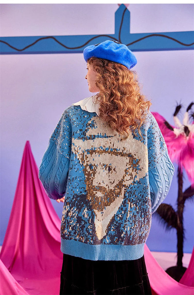 Art retro Sweater Coat Loose Ancient Sweater Woman Van Gogh Sweater Mori Cardigan Comfortable Casual Joker Men Women With Coat