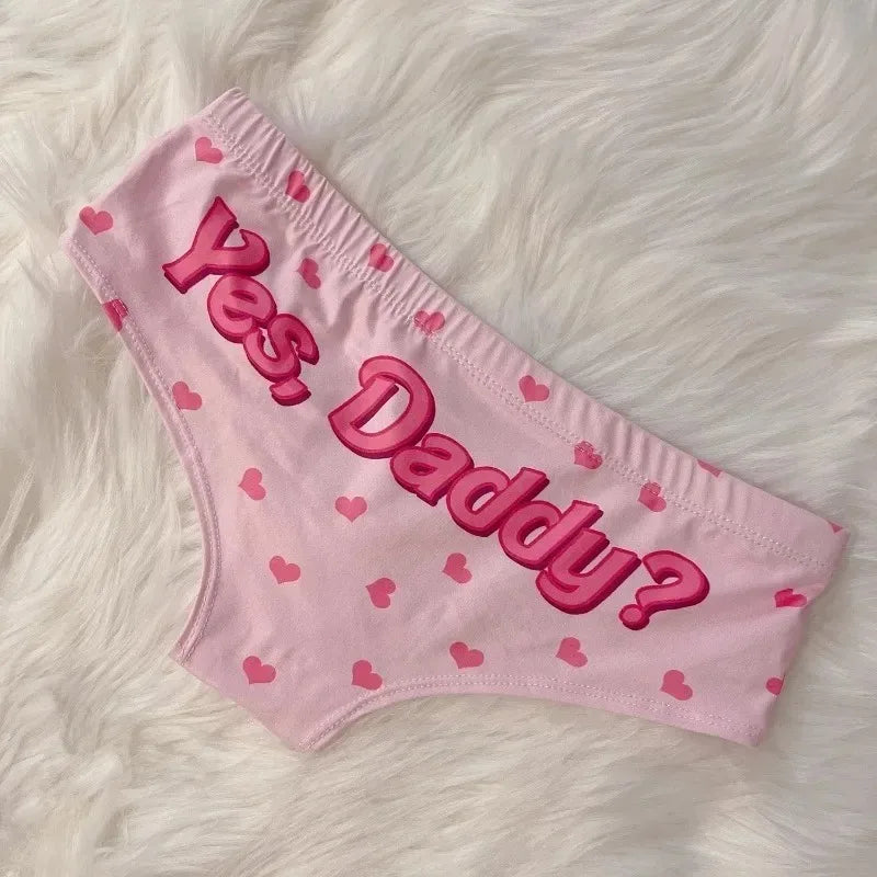 Yes Daddy Cute Cartoon Pink Print Women Underwear Panties Love Pattern Sexy Hip-Lifting Thong Student Briefs Erotic Lingerie