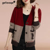 New Women Contrast Color Pockets Button Knitted Cardigan Elegant Fashion Ladies V Neck Long Sleeve Casual All Match Sweater Coat