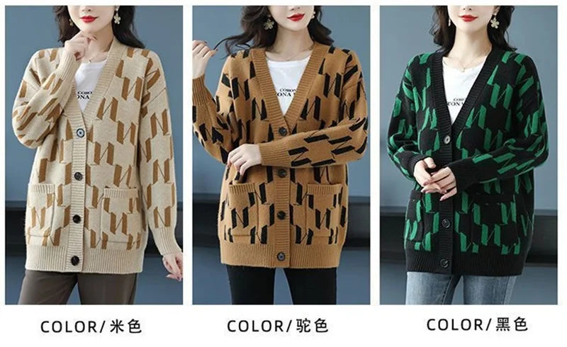 2024 Spring Autumn New Knitted Coat Women Korean Joker Loose Cardigan Long Sweater Slim Fashion Jacket Ladies Sweater Tops 5XL