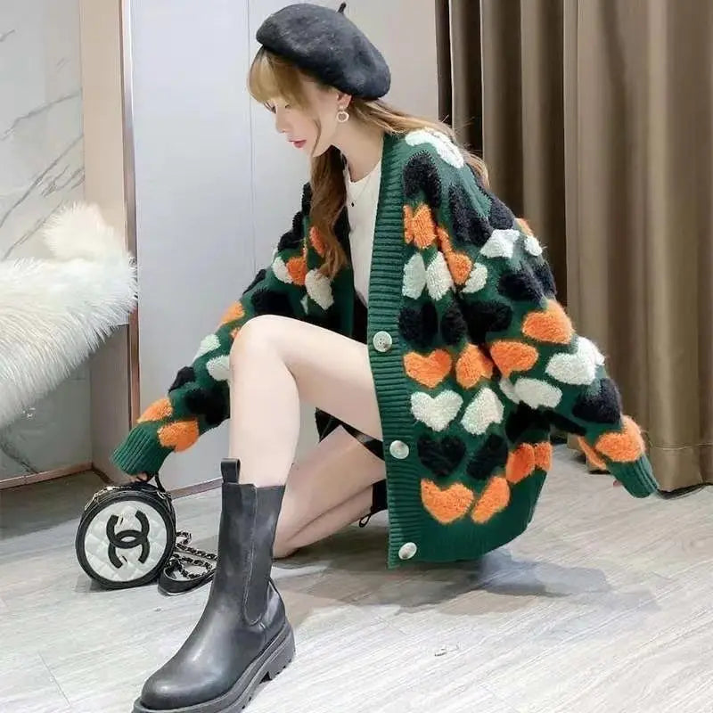 Loose and Lazy Sweater Coat Women's Autumn and Winter Thickened 2023 New Korean Version Versatile Long Knitted Cardigan