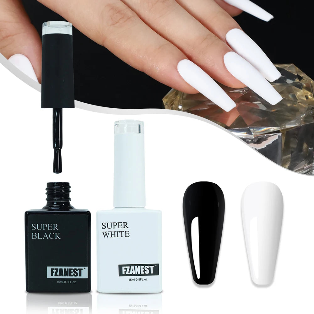 FZANEST Custom Nail Supplies Nails Gels Nail Polish Oem Logo Super White Colors Gel Polish Own Brand Super Black Beauty Products