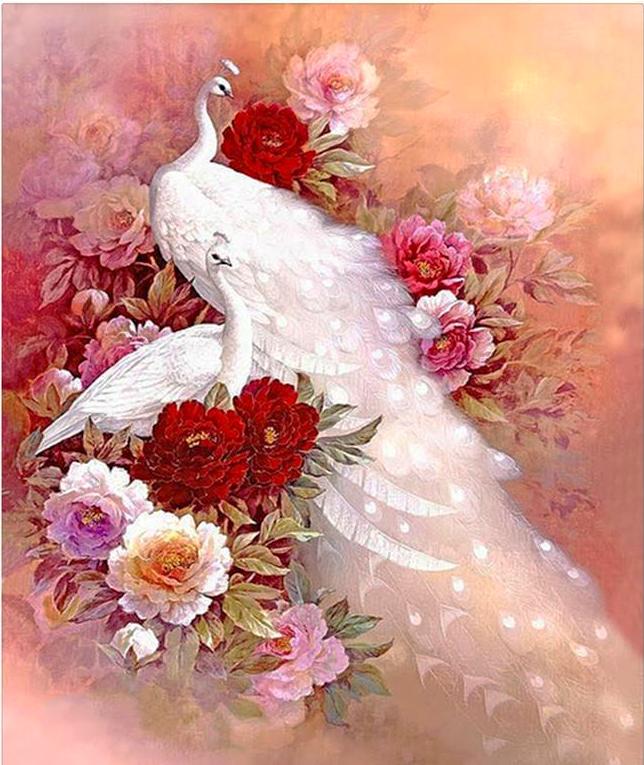 Snow White Peacocks 5D Diamond painting Kit
