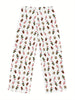 Women's Comfy Christmas Tree Print Wide-Leg Pants - Stretchy, Casual Sleepwear with Drawstring Waist, Machine Washable