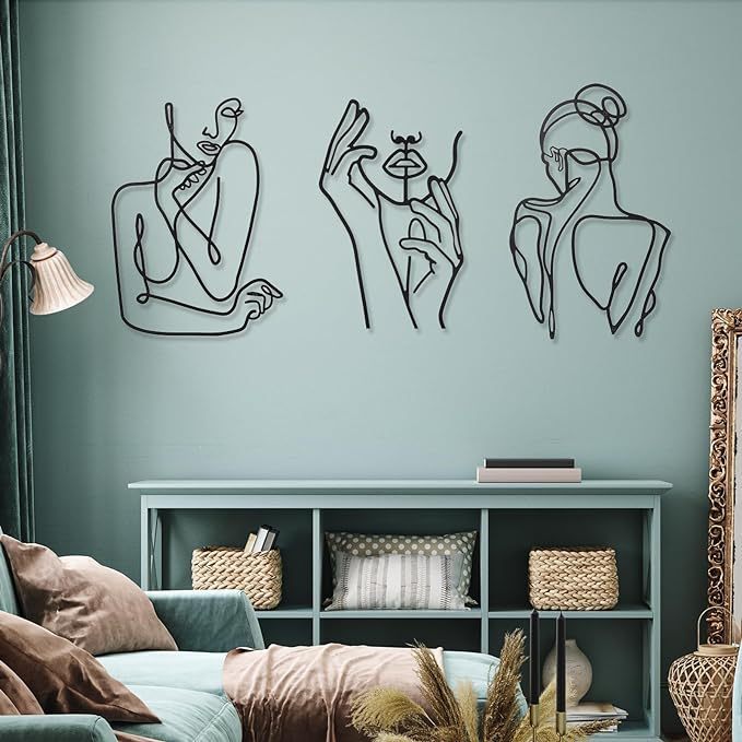 Art Woman Silhouette Interior Decoration Iron Line Metal Wall Space Wall Hanging