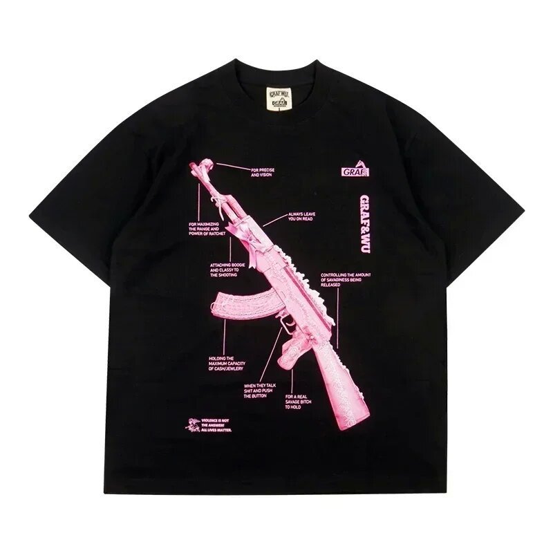 High Street Skull Money Printing Oversized Pattern  Gothic Cotton T-shirt Harajuku Couple Y2g Shirt Short Sleeve