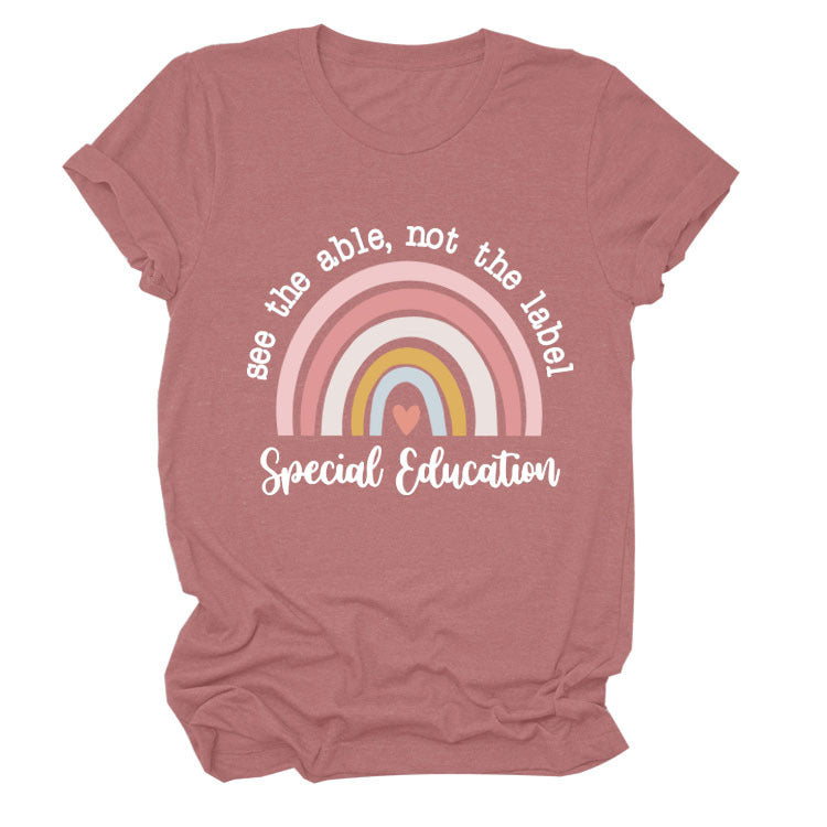 Rainbow Love Round Neck Short Sleeve T-Shirt