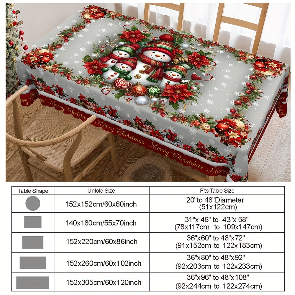 Christmas tablecloth - Christmas Cheer Round Tablecloth - Waterproof & Wrinkle-Free, Snowman, Reindeer & Snowflake Design - Holiday Parties & Home Decor - Festive Hosts & Homeowners - Perfect for Indoor/Outdoor Use - Deck the Halls in Style