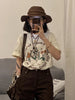 Women's Plus Size Half Sleeve Vintage Printed T-shirt