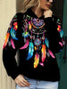 Feather Print Hoodie, Casual Long Sleeve Hooded Sweatshirt For Spring & Fall, Women's Clothing