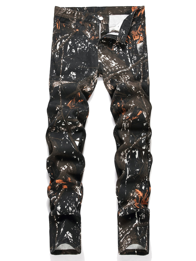 Boys Tree Branch Print Jeans, Trendy Denim Pants, Boys Clothes For All Seasons