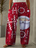 Christmas Print Wide Leg Pants, Casual Elastic Waist Pants With Pocket, Women's Clothing