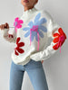 Floral Pattern Drop Shoulder Sweater, Stylish Turtle Neck Long Sleeve Pullover Sweater For Winter & Fall, Women's Clothing