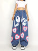 Bopoft American Vintage Jeans Women's Street Style Love Graffiti Print Loose Skinny Jeans High Waist Tie Casual Straight Leg Pants Lazy Aesthetics Hot Girls Trendy Floor Mopping Wide Leg Pants Hip Hop Street Casual Versatile Cargo Pants Sports Pants