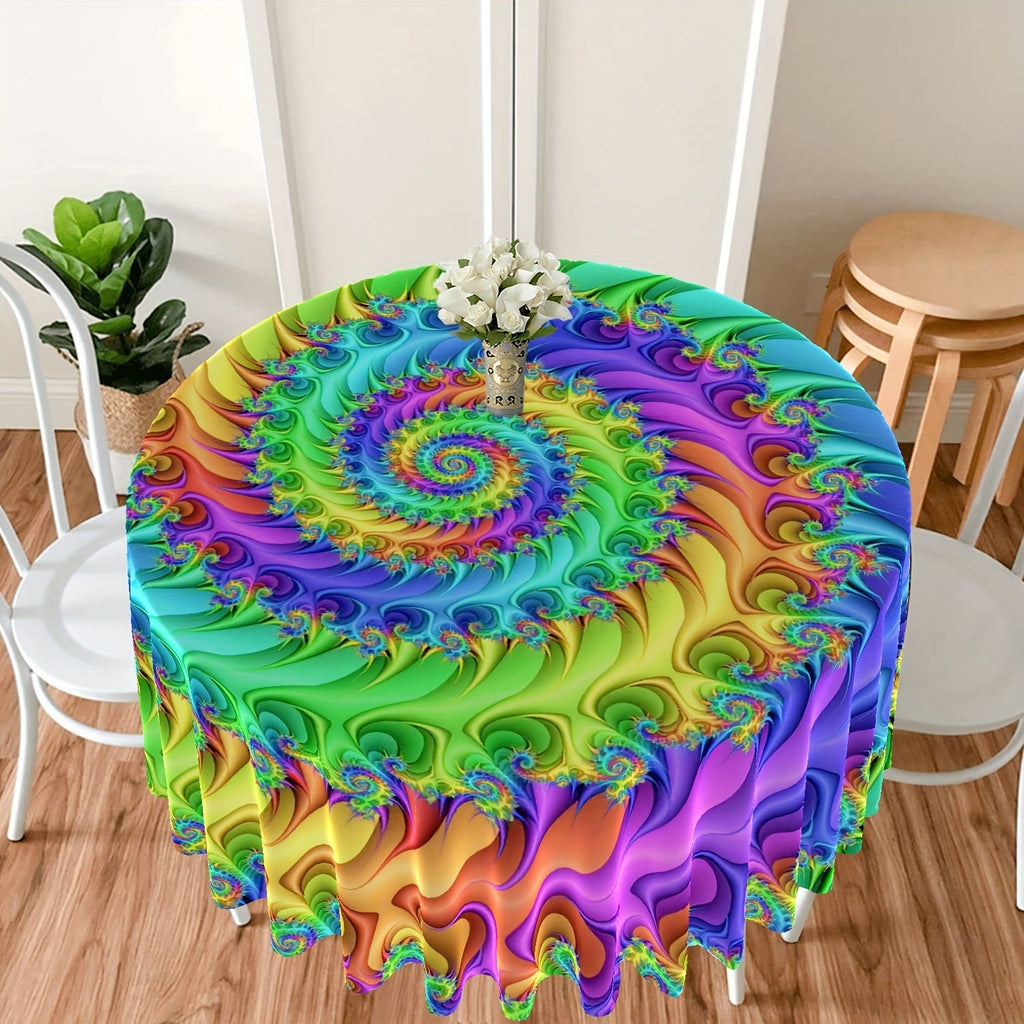 Colorful Vortex Circular Tablecloth - 63" Waterproof Polyester, Vibrant Design for Dining, Picnics, BBQs & More - Easy Care, Perfect for Indoor/Outdoor Use