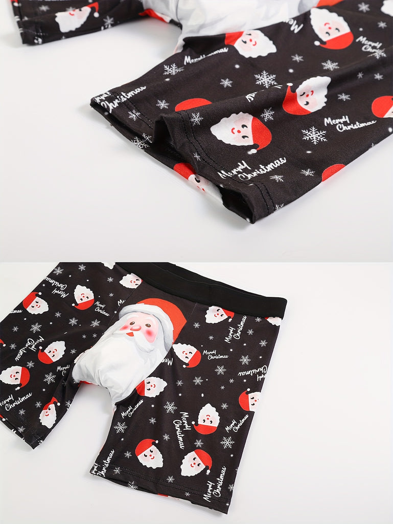 Men'S Christmas Boxer Briefs - Santa Claus & Snowman Print - 95% Polyester 5% Elastane High Stretch Knit Fabric - Breathable Comfortable Fashionable - Holiday Novelty Underwear (Pack of 1)