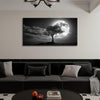 1.5inch Thickness Pine Solid Wood FramedCanvas Wall Art Decor Flower Tree And Moon Black And White Print For Bedroom