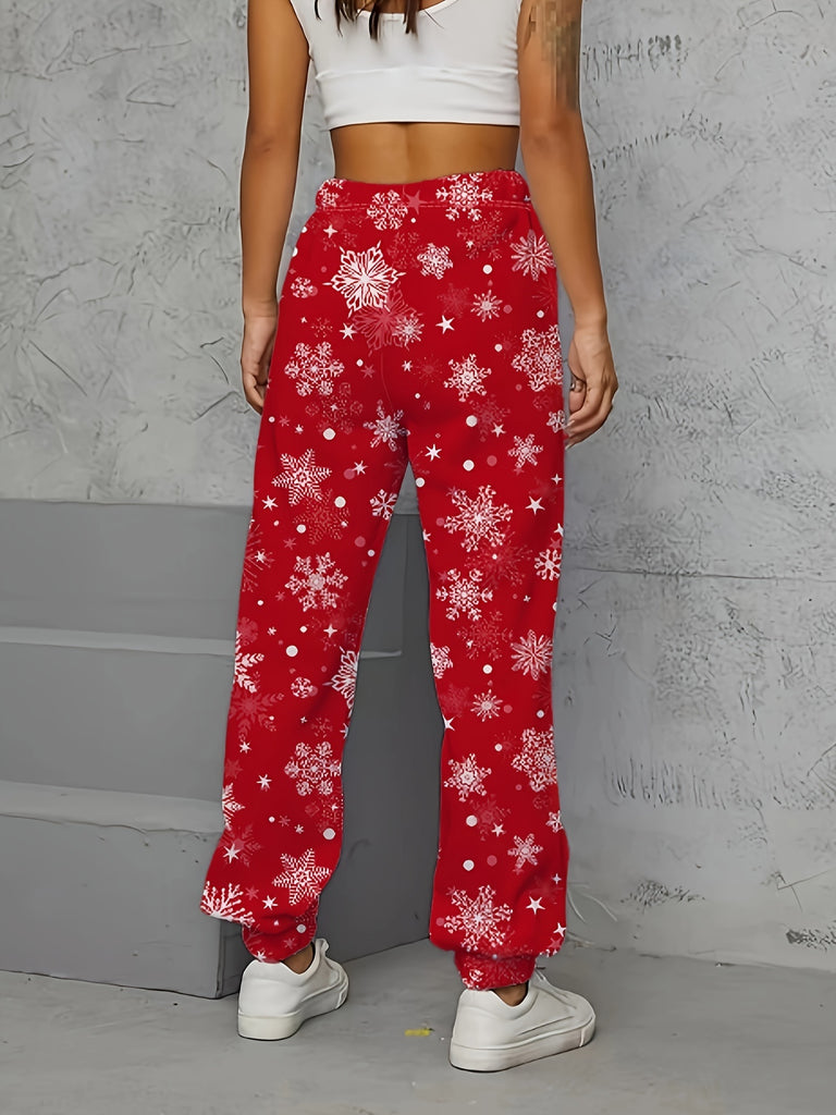 Cozy Christmas Print Loose Fit Joggers - Women's Casual Elastic Waist Pants for Relaxed Comfort - Soft, Breathable, and Festive Holiday Wear