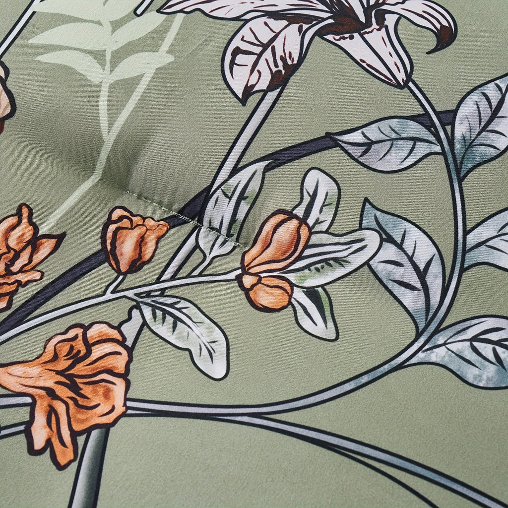 7 Pcs Green Butterfly Floral Comforter Set With Flowers Leaves Pattern- Stain Resistant, Ultra Soft Microfiber, Lightweight, Woven Bedding With 100% Polyester Fiber Fill - Queen/King Size Bed In A Bag For All Seasons